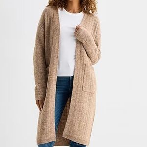 a.n.a Womens Lightweight Duster Length Open Cardigan Sweater Taupe Heather M NEW